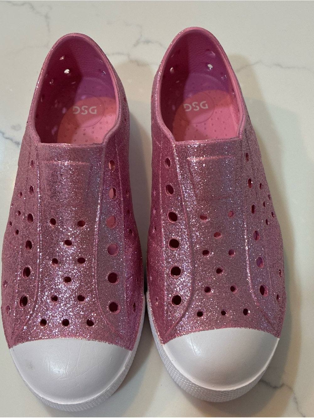DSG Glitter Pink Slip-On Sneakers with White Toe Cap